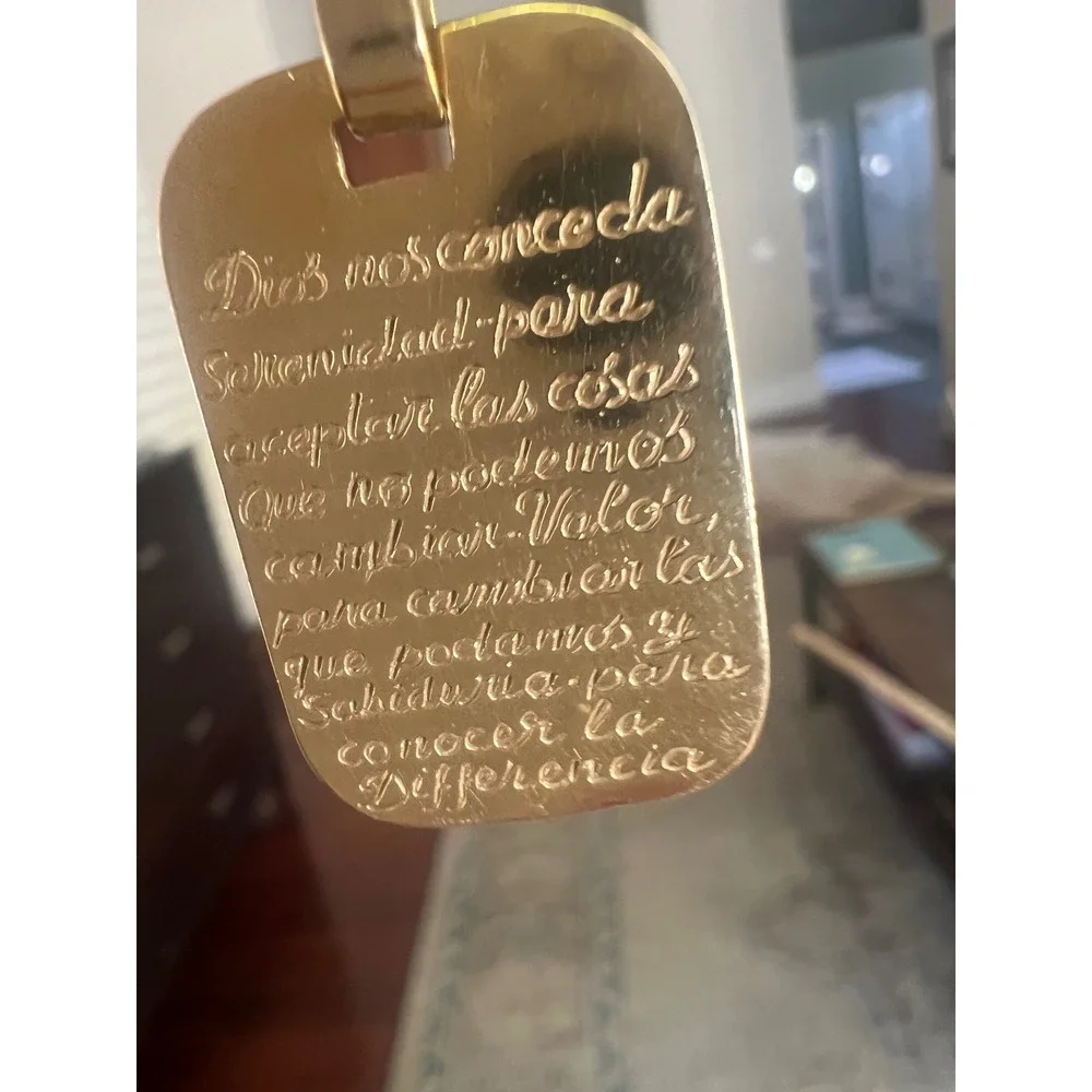 14k Solid Gold Pendant Serenity Prayer Double Sided  English & Spanish 4.6 grams